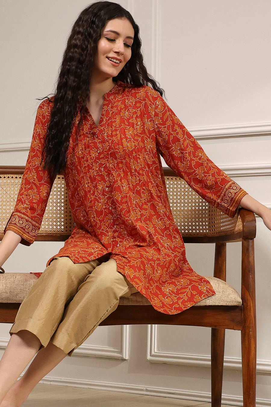 Rust Viscose Rayon Relaxed Printed Shirt K60