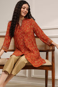 Rust Viscose Rayon Relaxed Printed Shirt K60