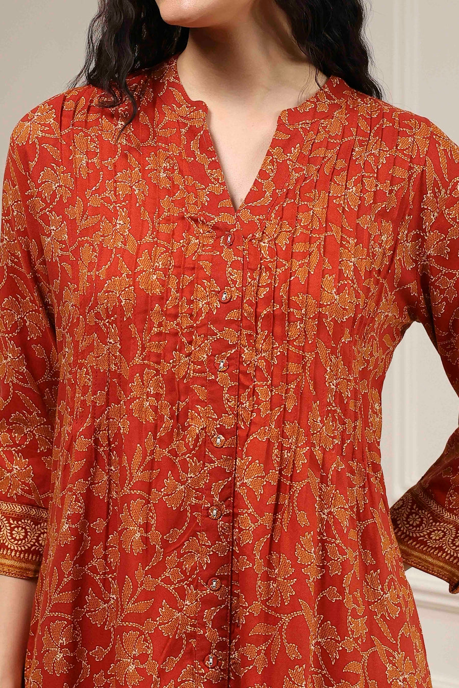 Rust Viscose Rayon Relaxed Printed Shirt K60