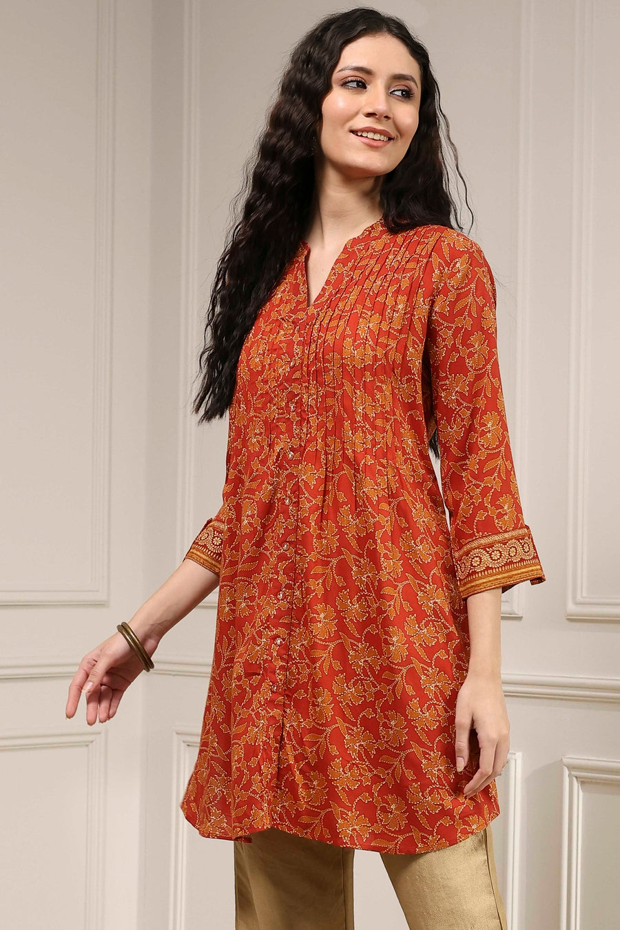Rust Viscose Rayon Relaxed Printed Shirt K60