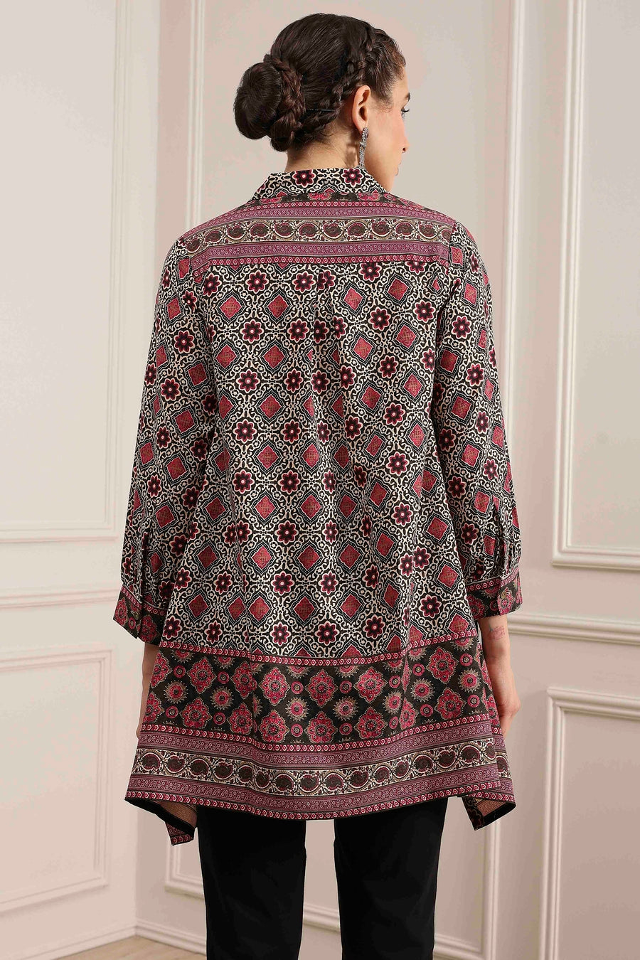 Beige Red Viscose Rayon Relaxed Printed Top K60