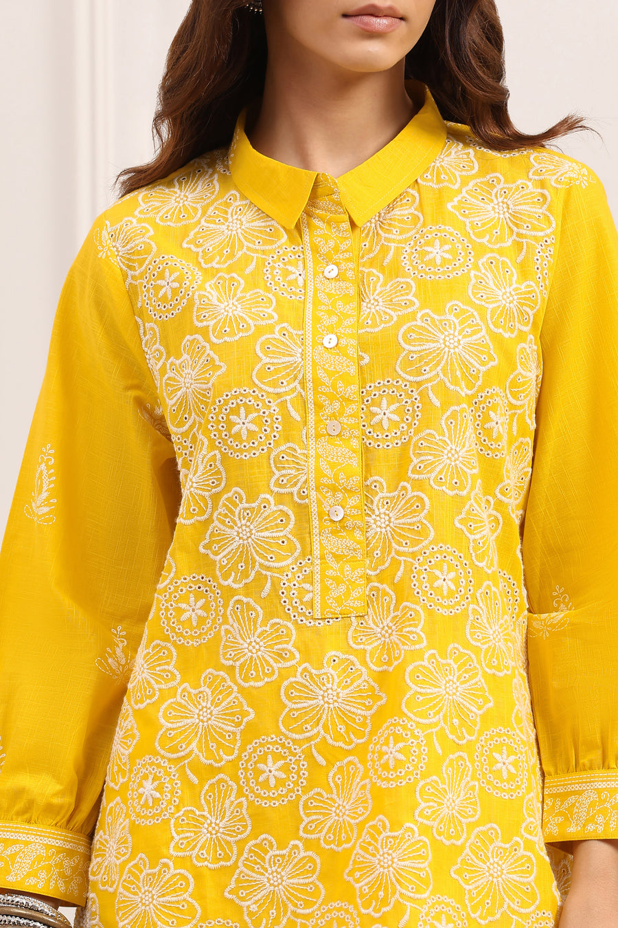 Yellow Cotton A-Line Short Kurti K60