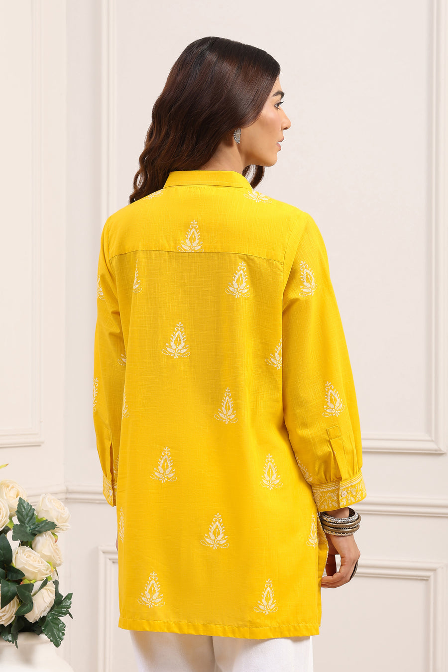 Yellow Cotton A-Line Short Kurti K60