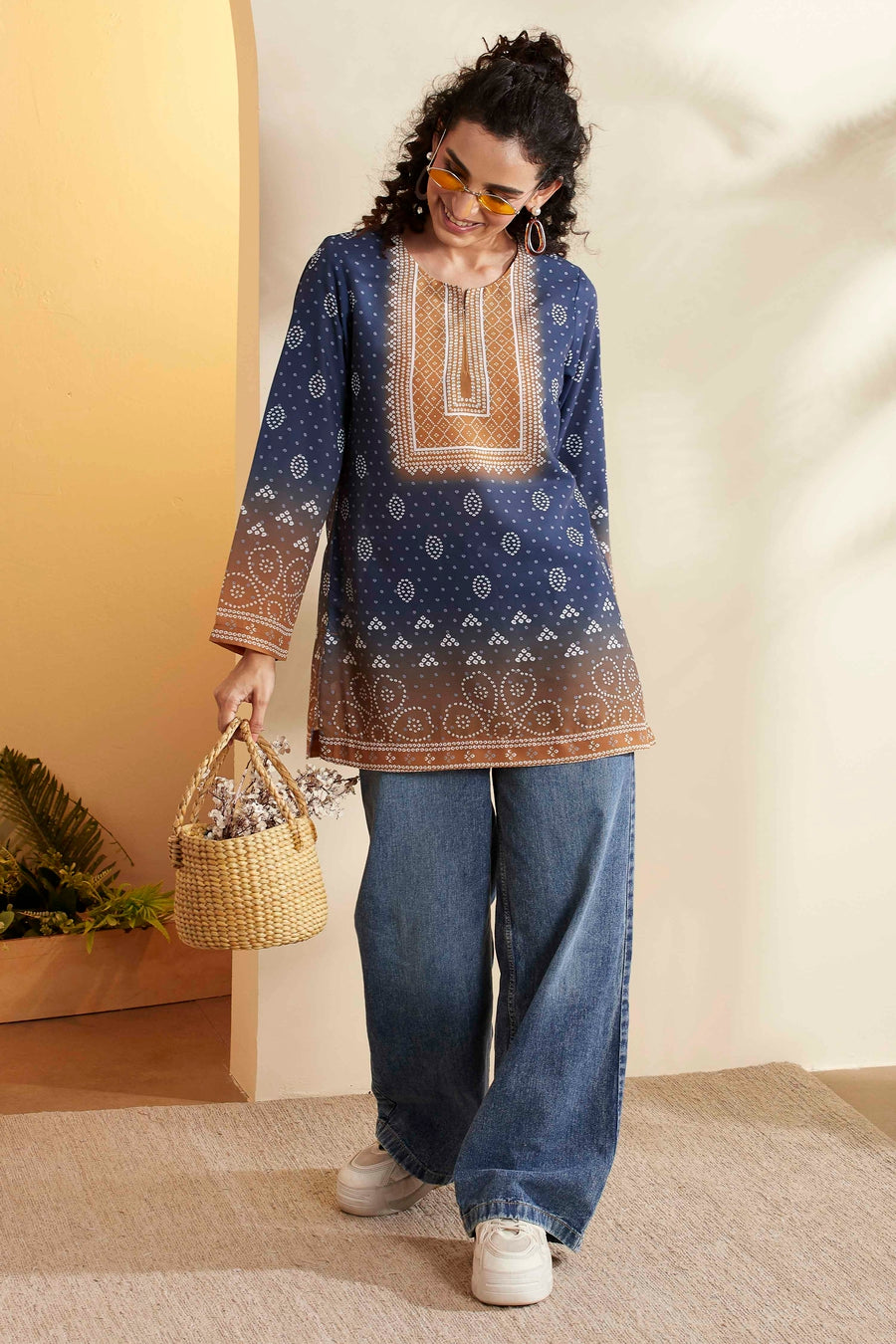 Blue Ombre Printed Straight Kurti K60