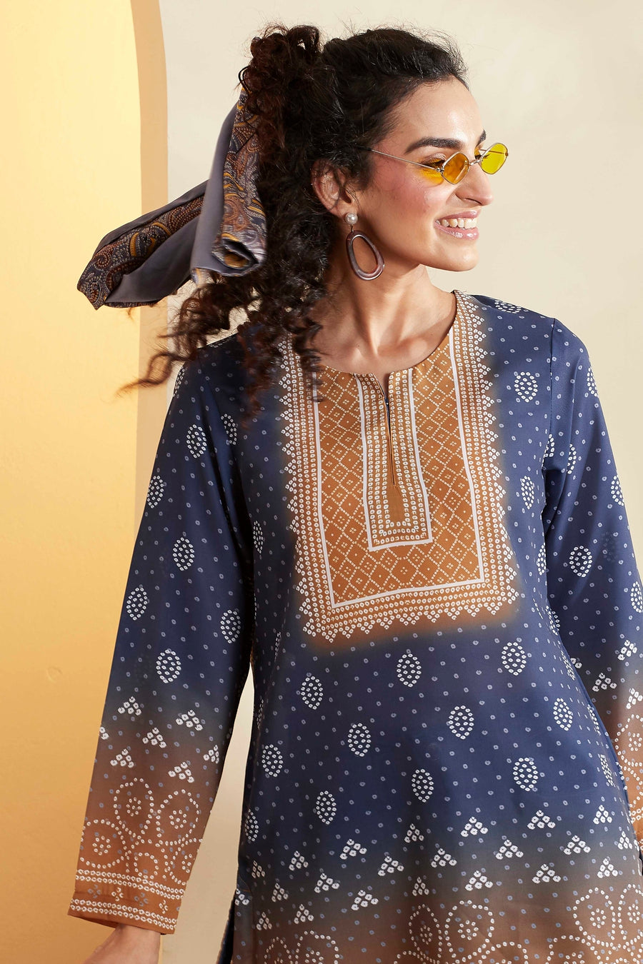 Blue Ombre Printed Straight Kurti K60