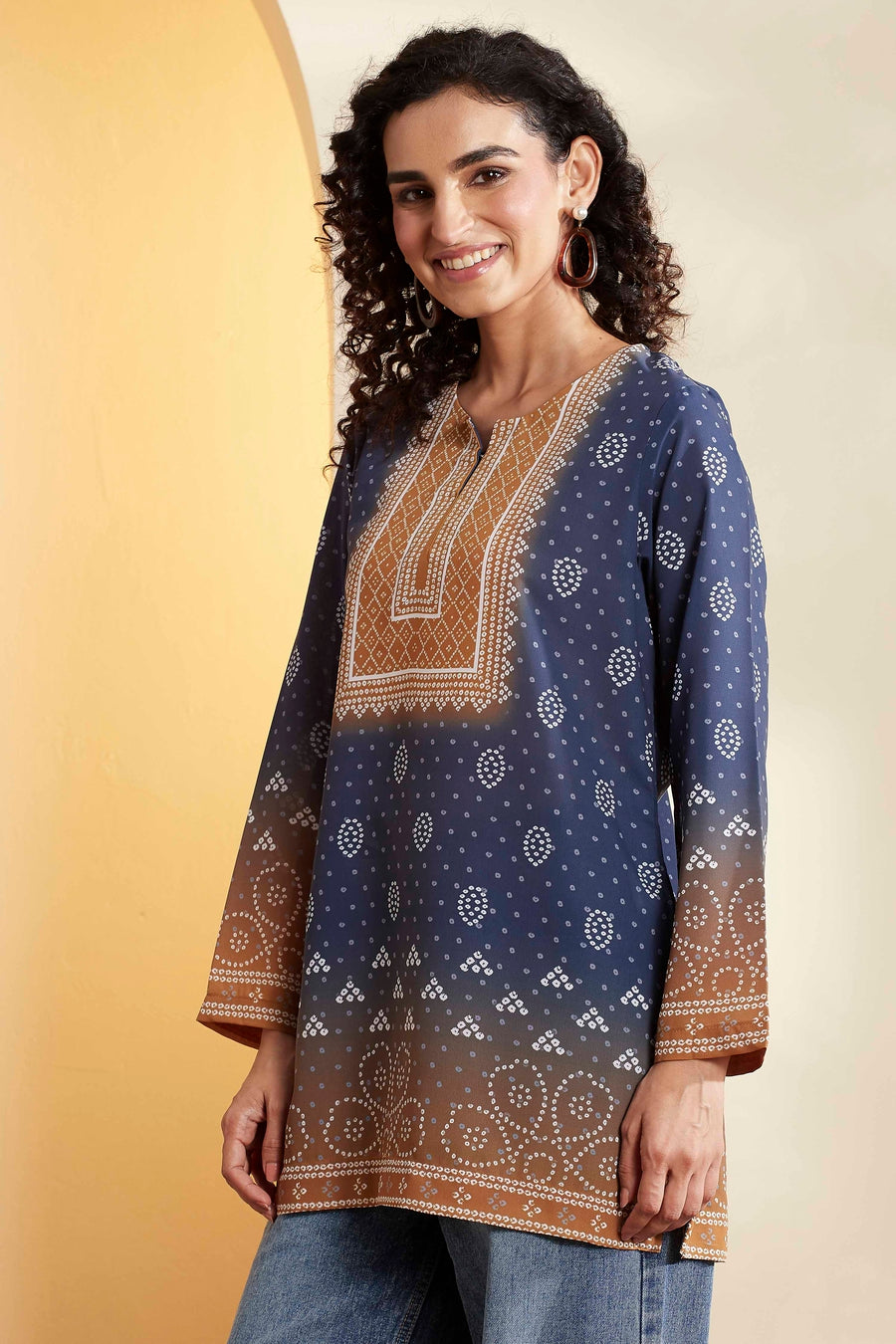 Blue Ombre Printed Straight Kurti K60