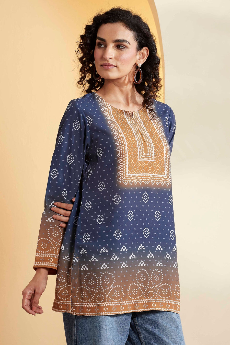 Blue Ombre Printed Straight Kurti K60