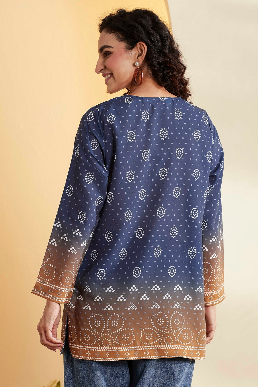 Blue Ombre Printed Straight Kurti K60