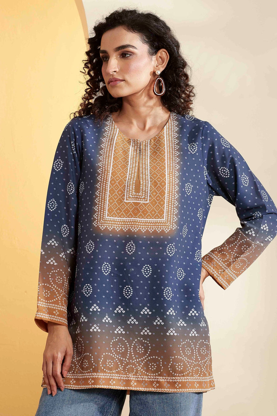 Blue Ombre Printed Straight Kurti K60