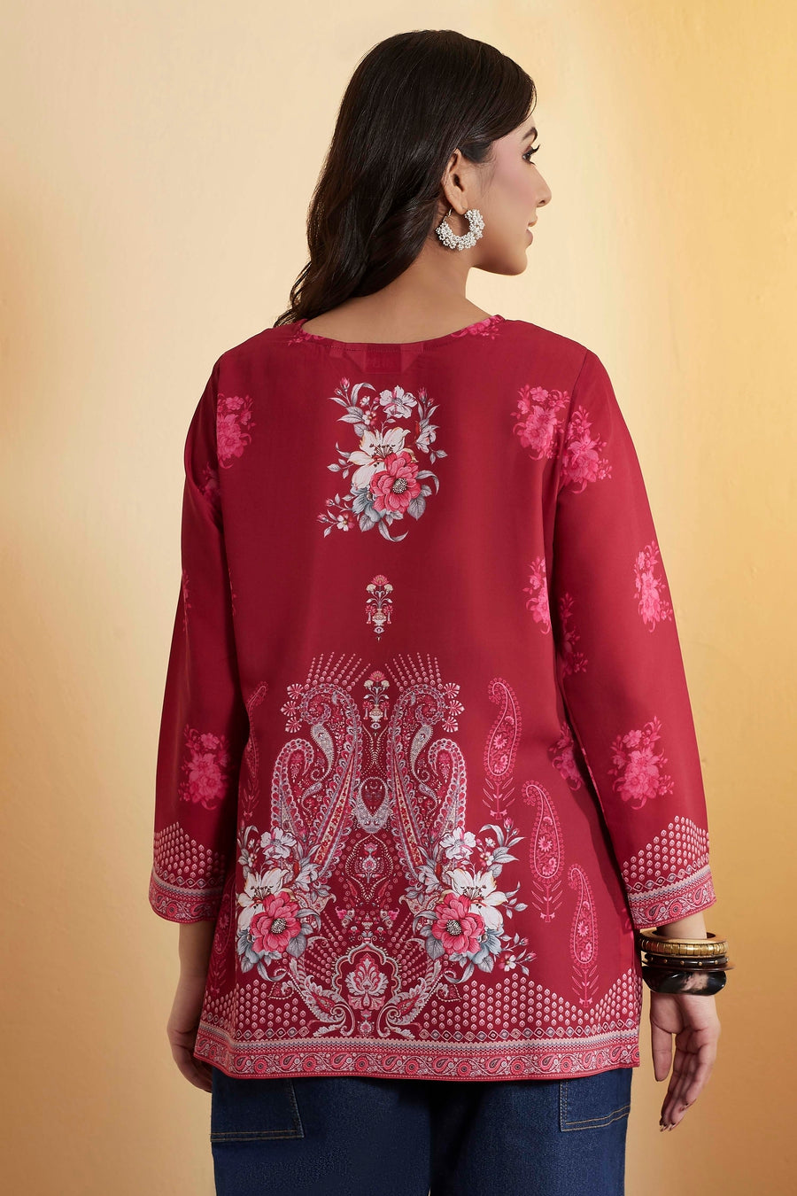 Maroon Floral Printed Straight Short Kurti K60