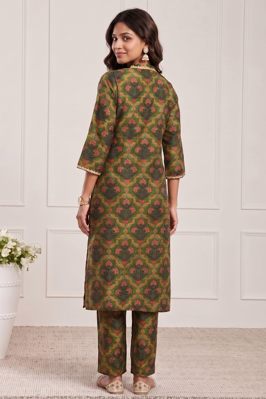 Green Poly Viscose Straight Kurta Pants Set KS60