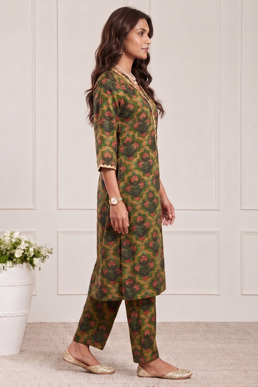Green Poly Viscose Straight Kurta Pants Set KS60