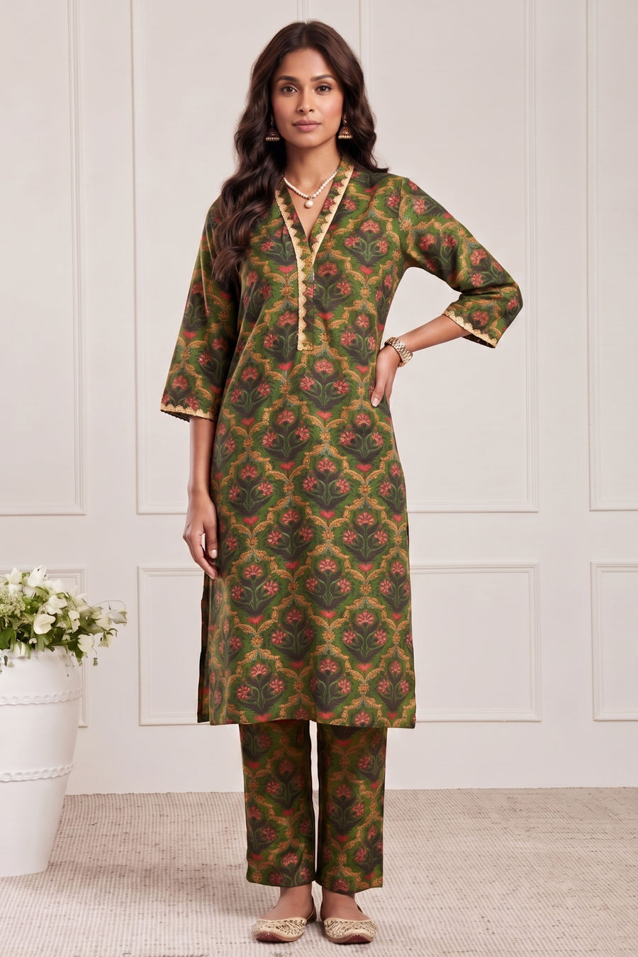 Green Poly Viscose Straight Kurta Pants Set KS60