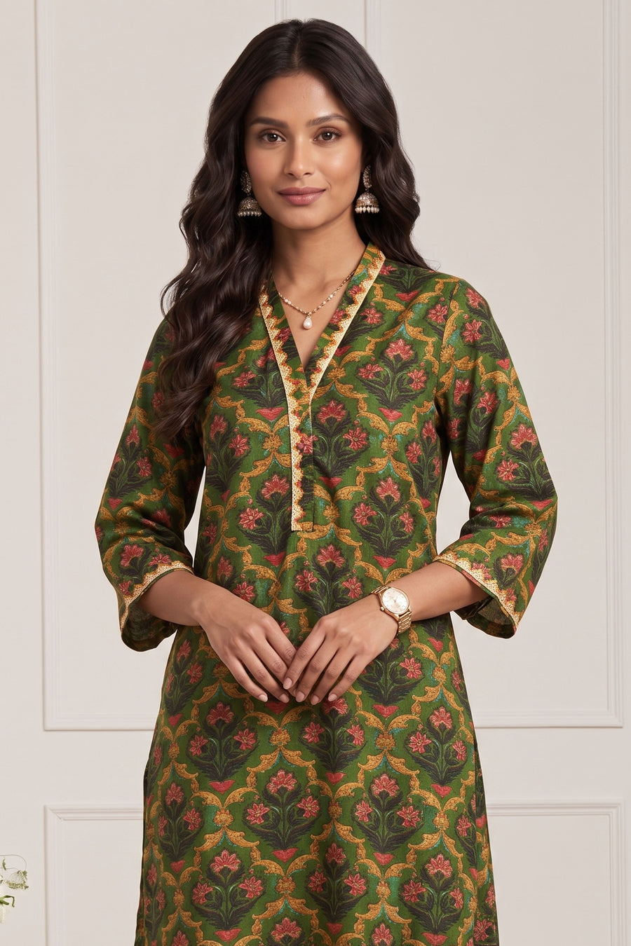 Green Poly Viscose Straight Kurta Pants Set KS60