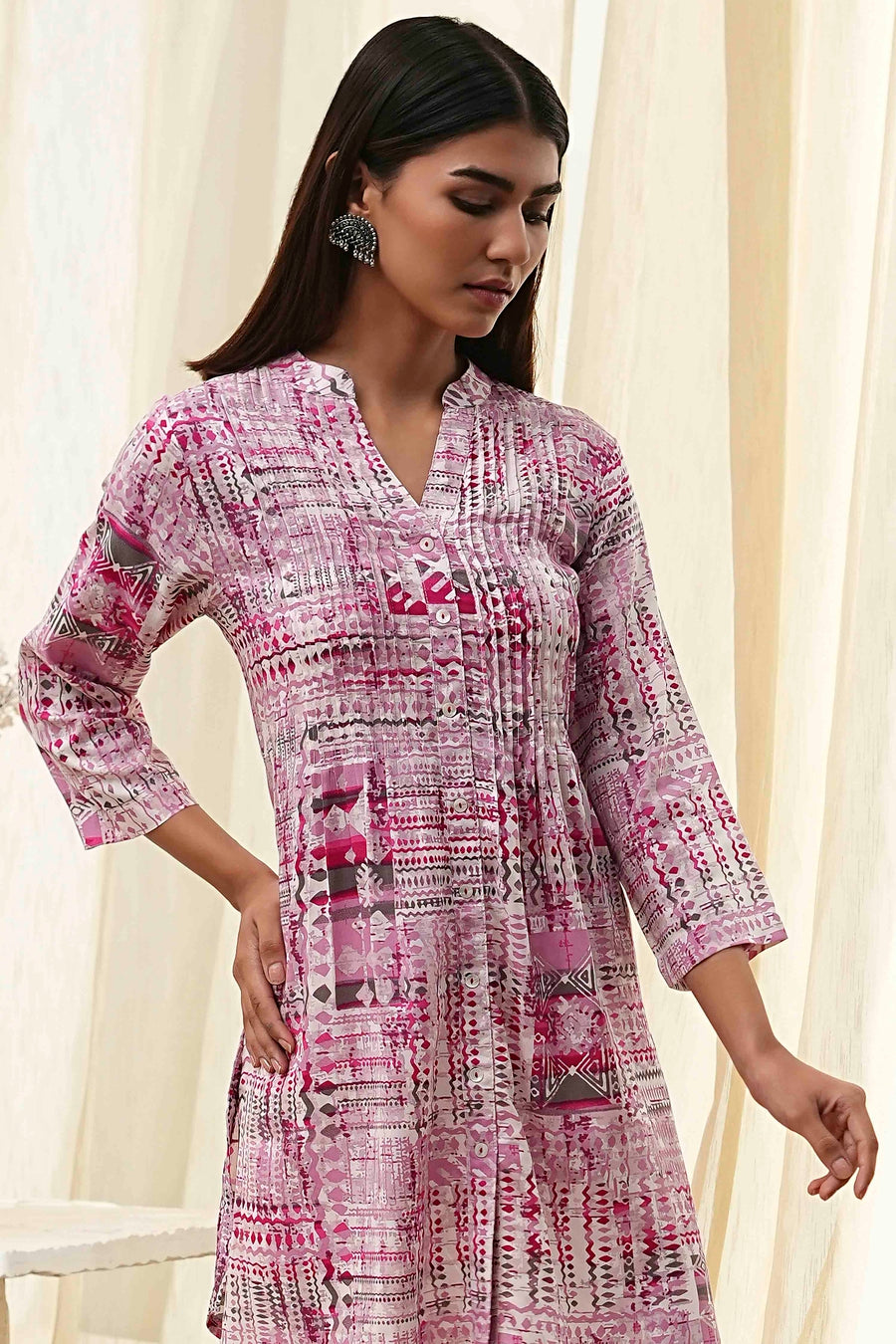 Pink Printed Straight Short Kurta K60