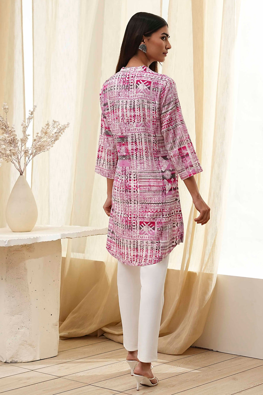 Pink Printed Straight Short Kurta K60