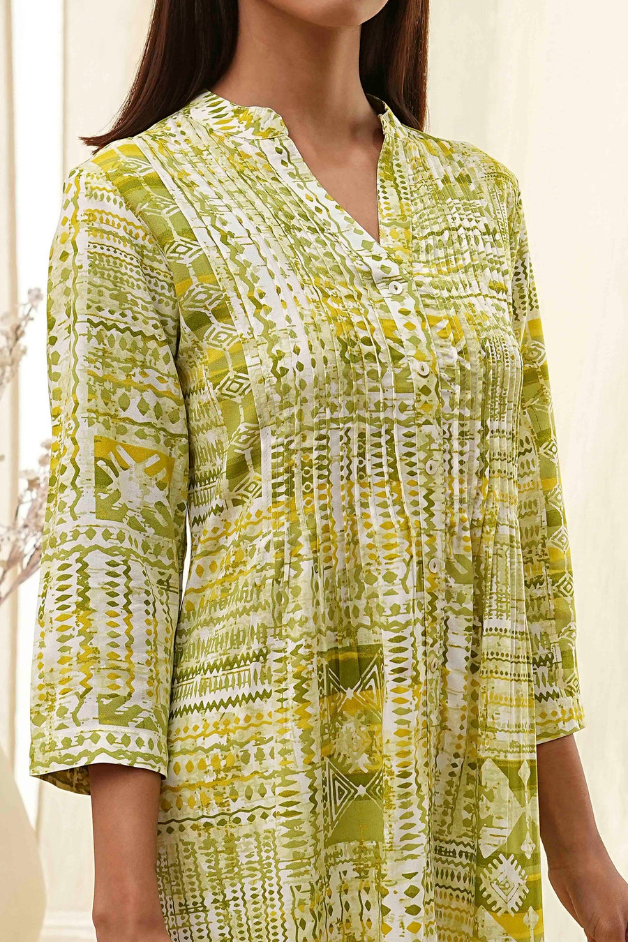 Lime Green Printed Straight Short Kurta K60