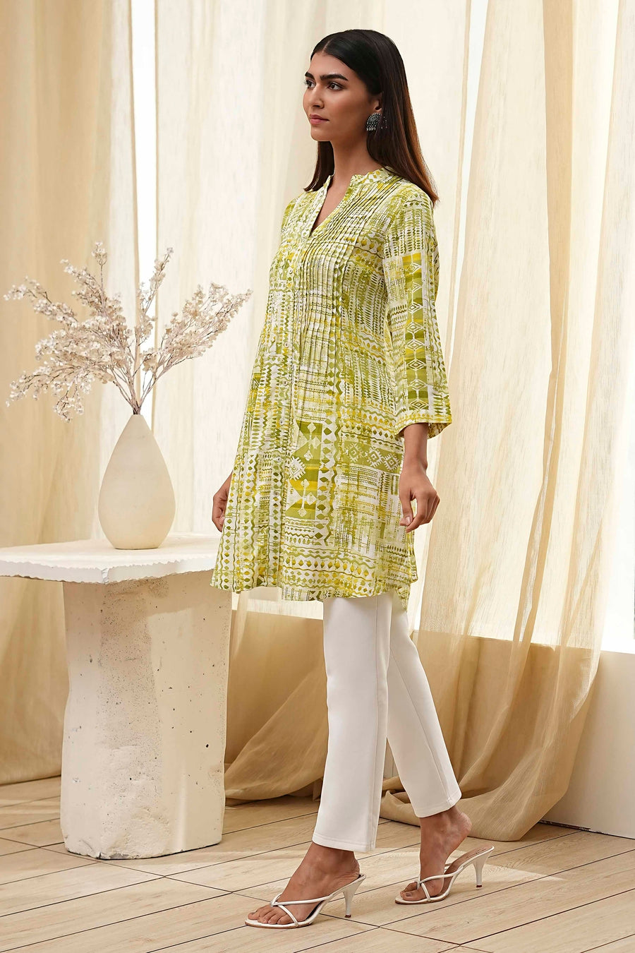 Lime Green Printed Straight Short Kurta K60