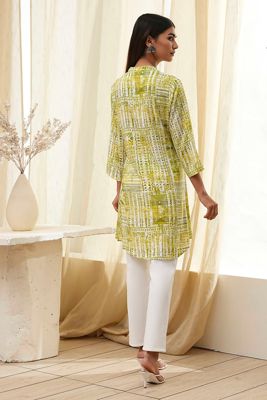 Lime Green Printed Straight Short Kurta K60