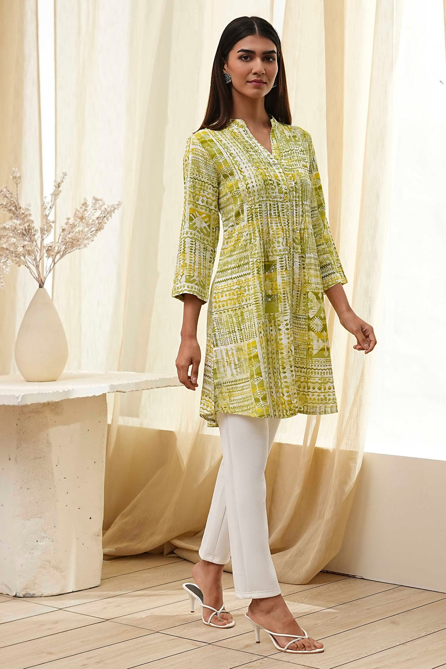 Lime Green Printed Straight Short Kurta K60