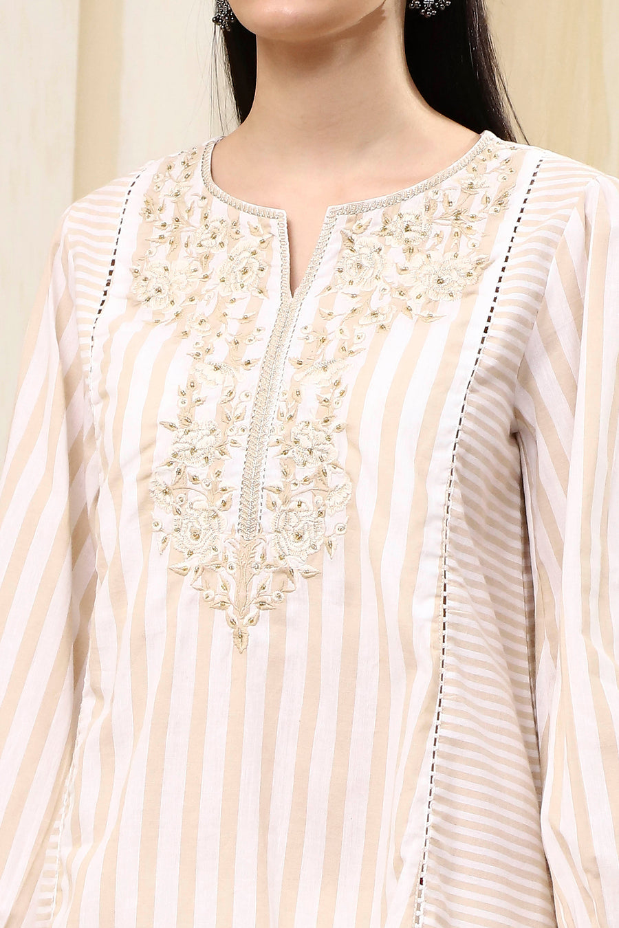 Beige Cotton A-Line Short Kurta K60