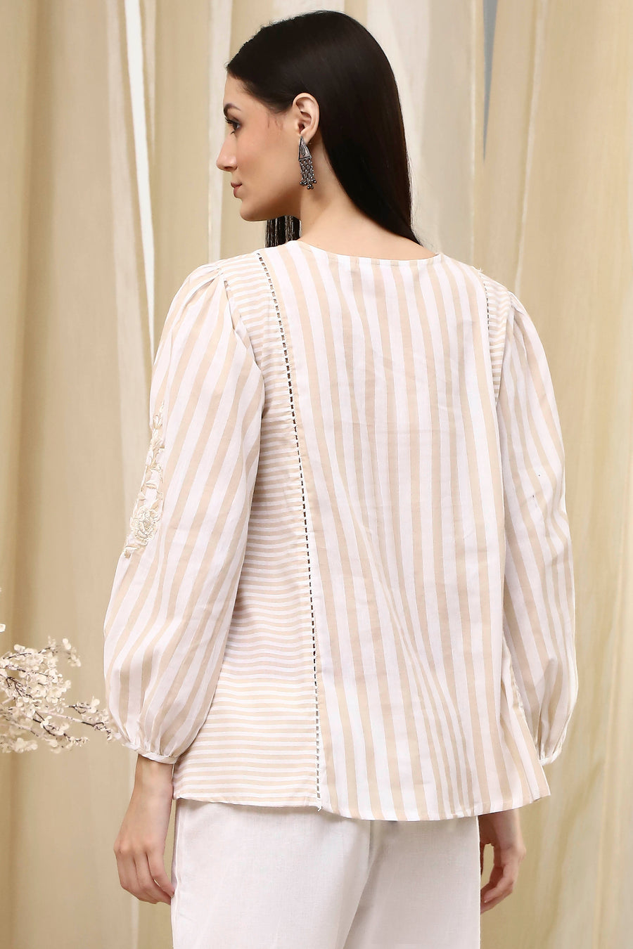 Beige Cotton A-Line Short Kurta K60