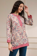 Beige Polyester Straight Printed Kurti K60