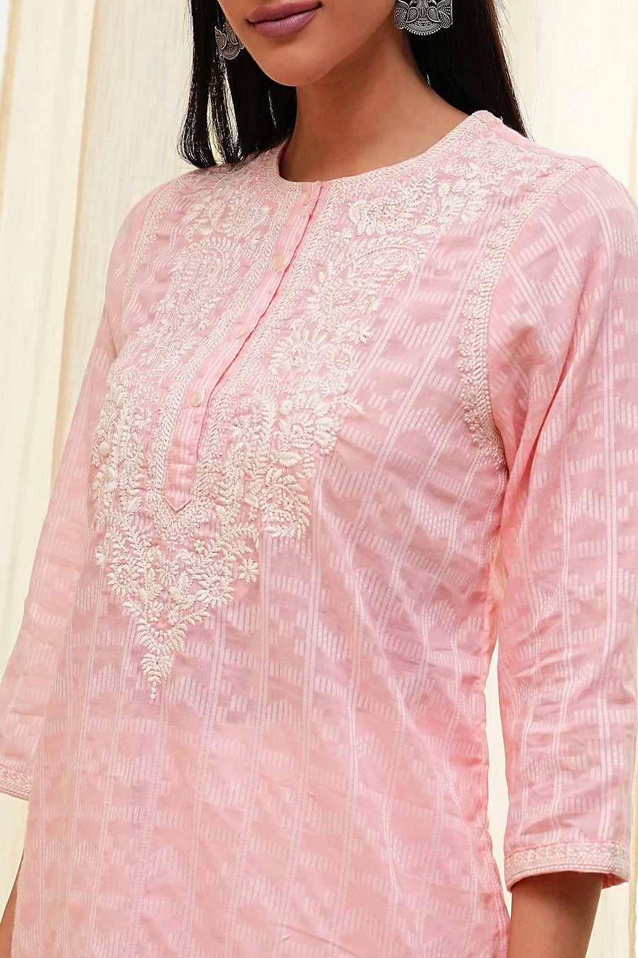 Pink Cotton Yarn Dyed Short Kurta K60