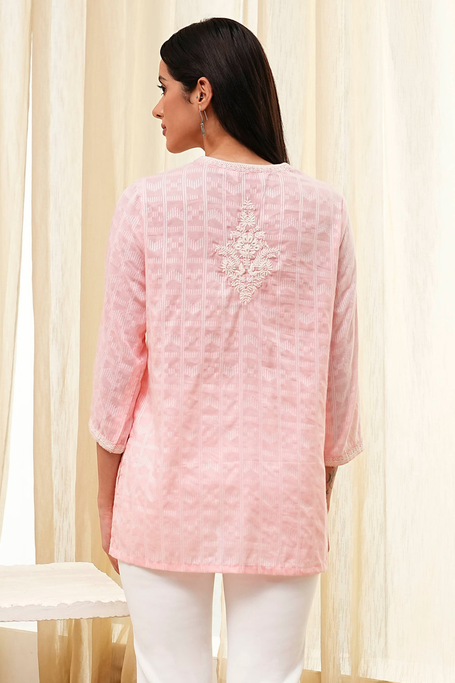 Pink Cotton Yarn Dyed Short Kurta K60