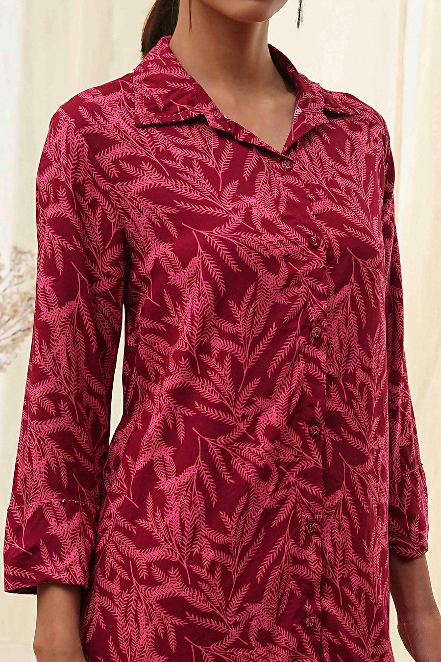 Red Printed Shirt-Style Short Kurta K60