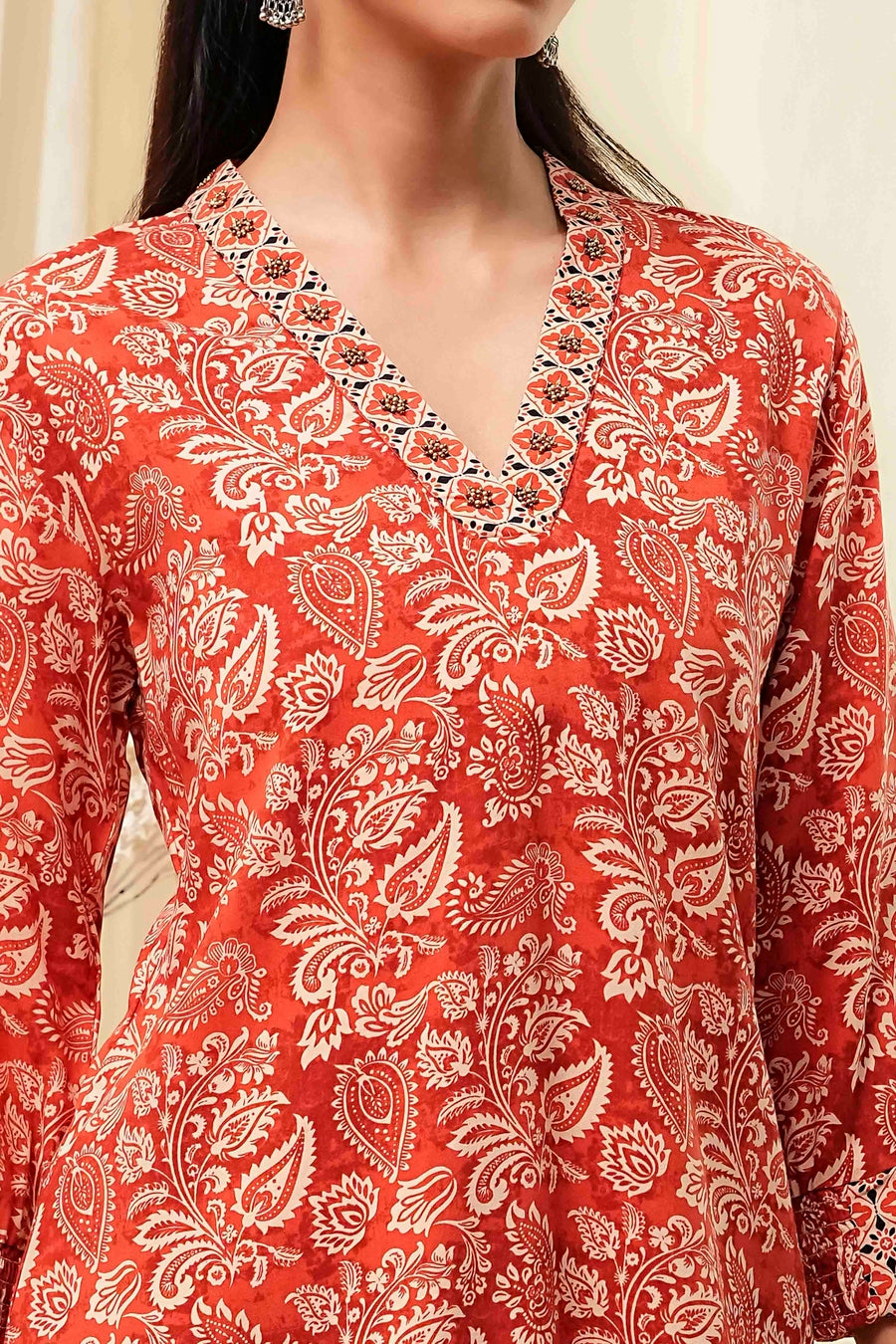 Rust Printed Straight Short Kurta K60