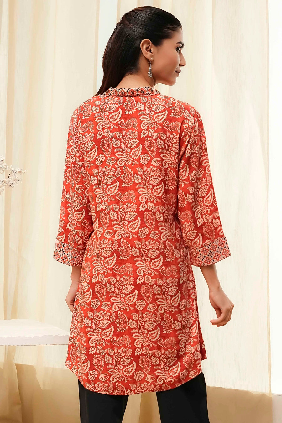 Rust Printed Straight Short Kurta K60