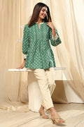 Green Cotton Printed Short A-Line Kurta K60