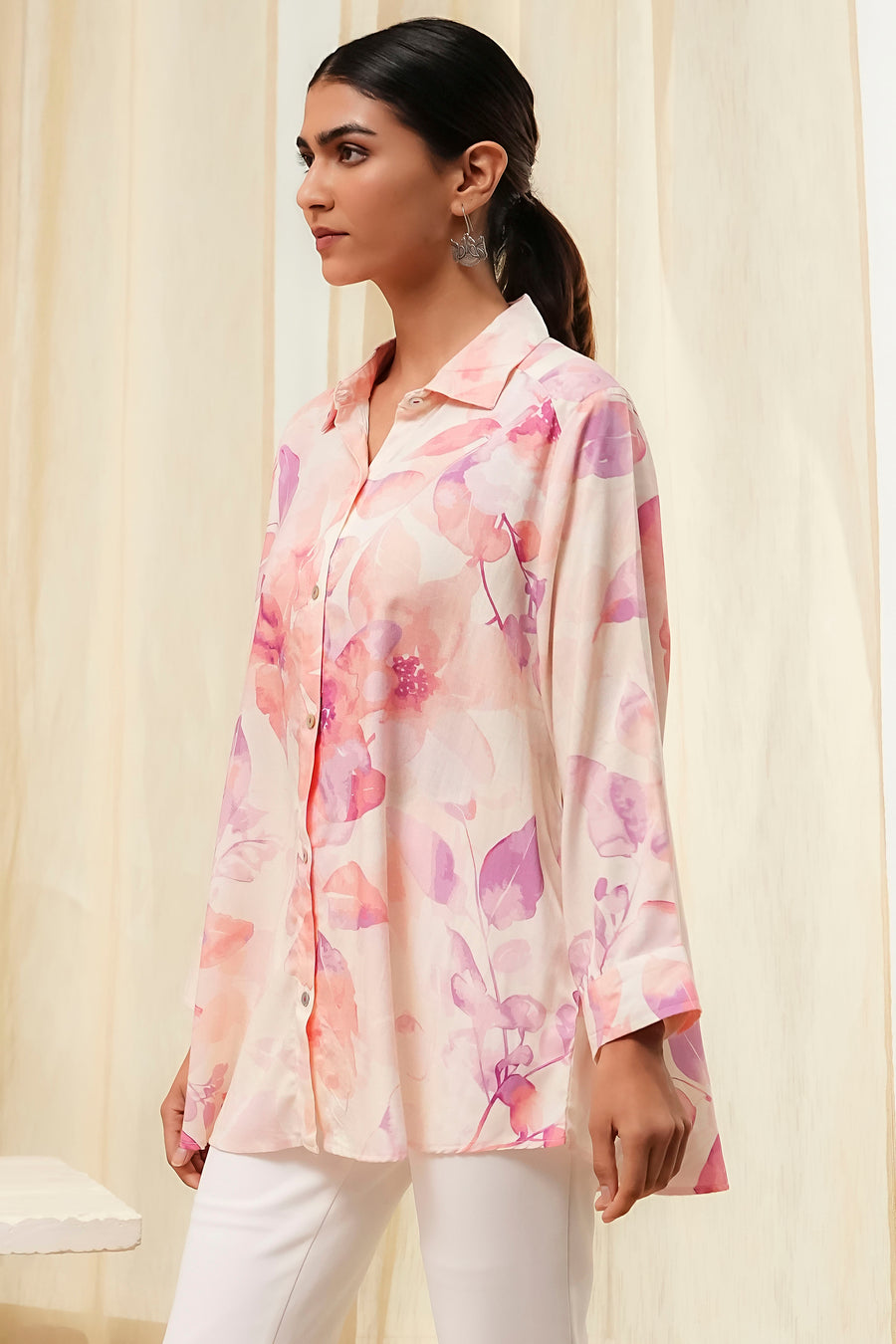 Off-White and Pink Straight Shirt K60