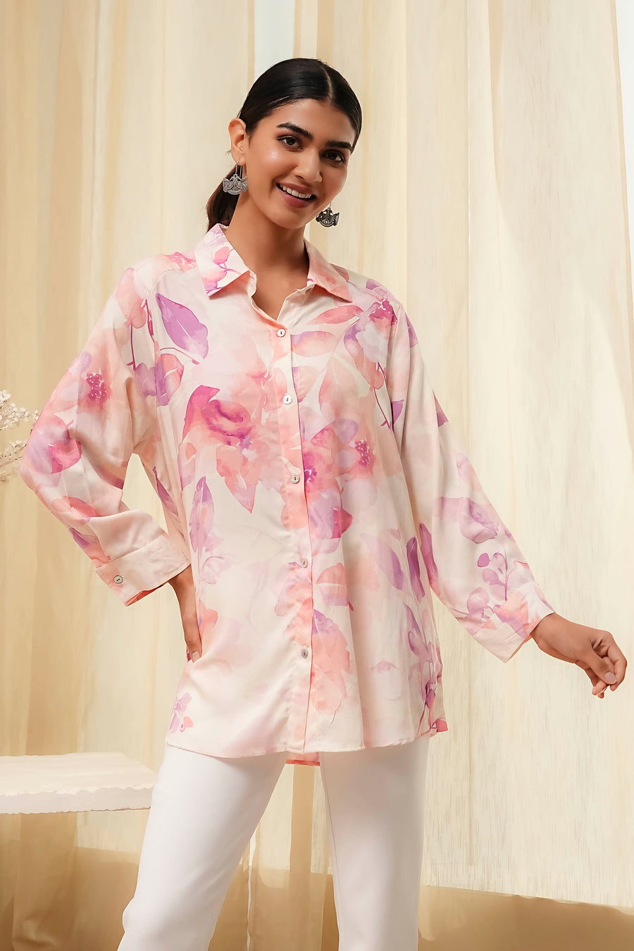 Off-White and Pink Straight Shirt K60