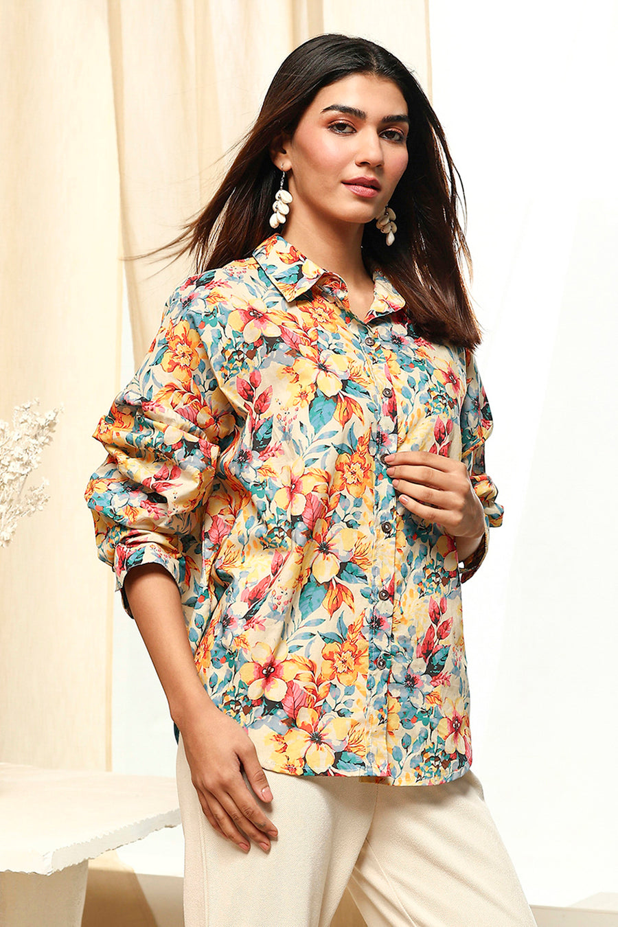 Multi-Colored Cotton Floral Shirt K60