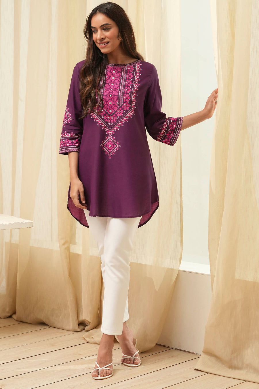 Purple Printed Straight Short Kurta K60