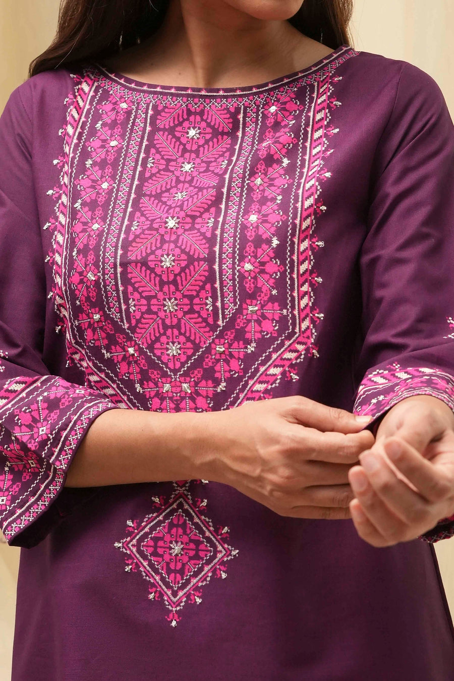 Purple Printed Straight Short Kurta K60