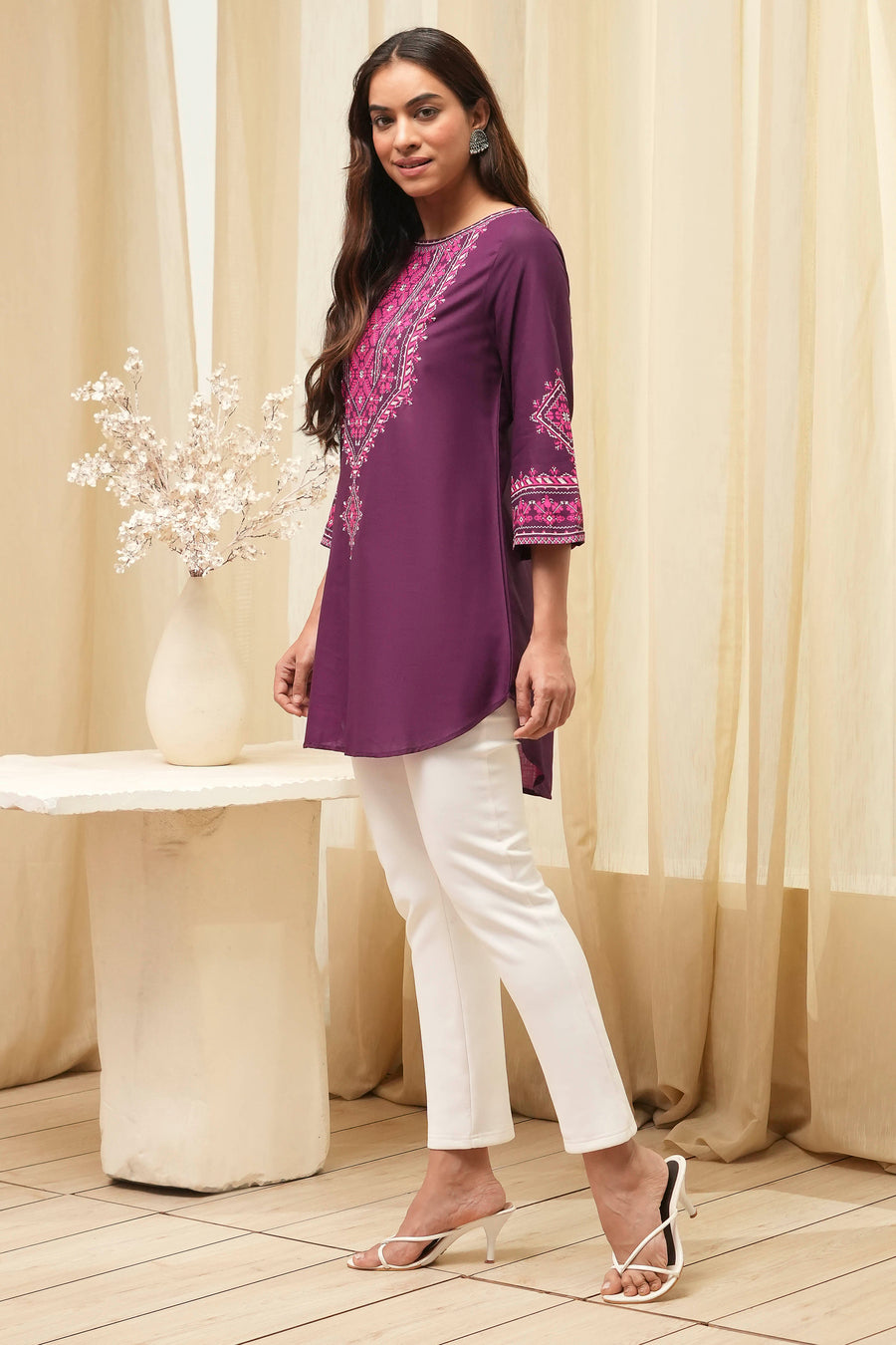 Purple Printed Straight Short Kurta K60