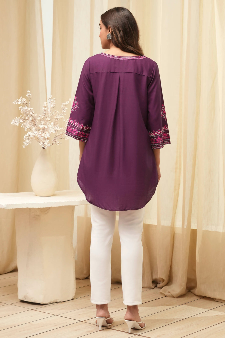 Purple Printed Straight Short Kurta K60