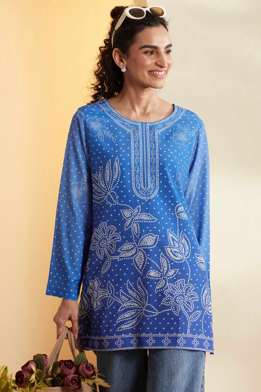 Blue Printed Straight Kurti K60