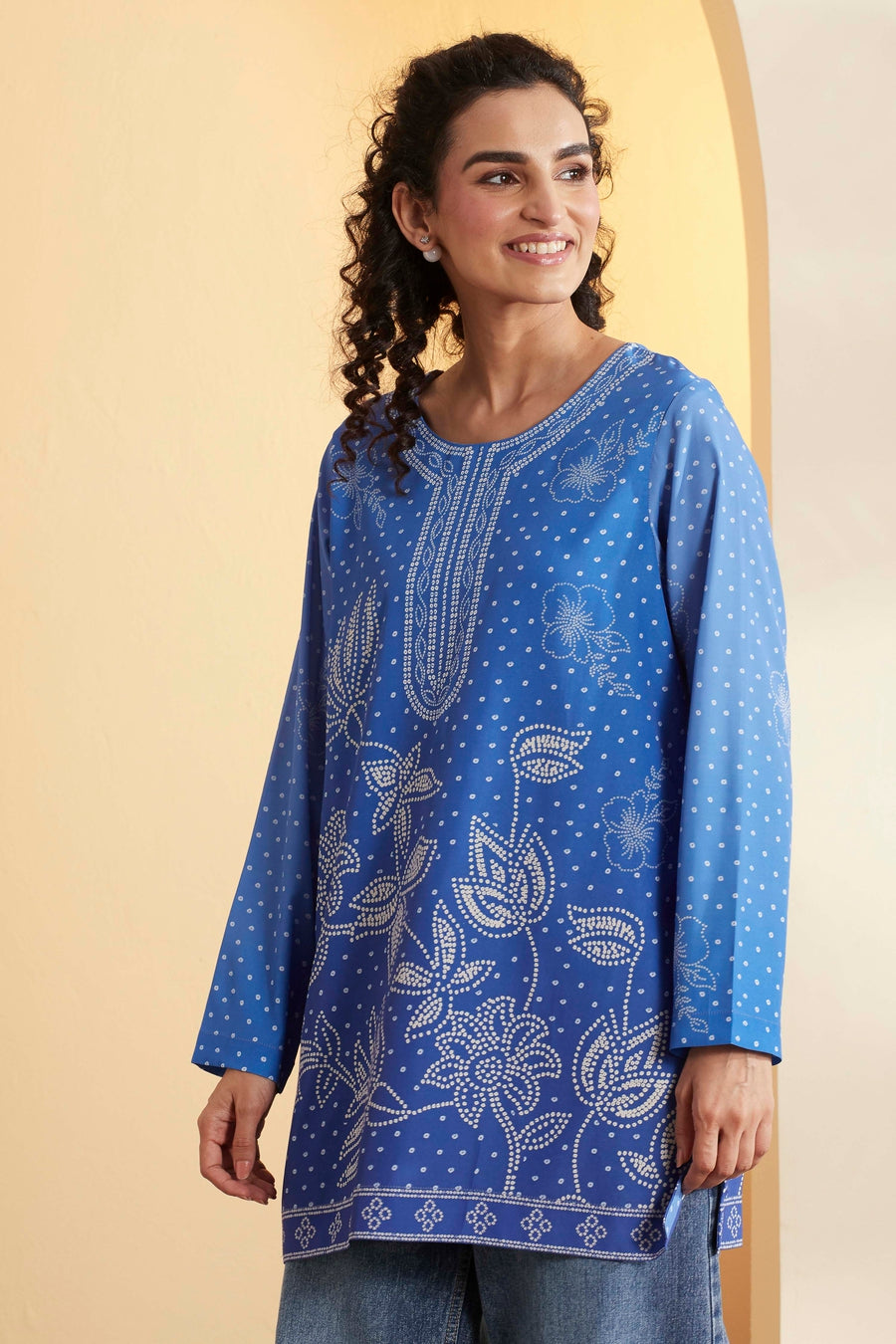 Blue Printed Straight Kurti K60