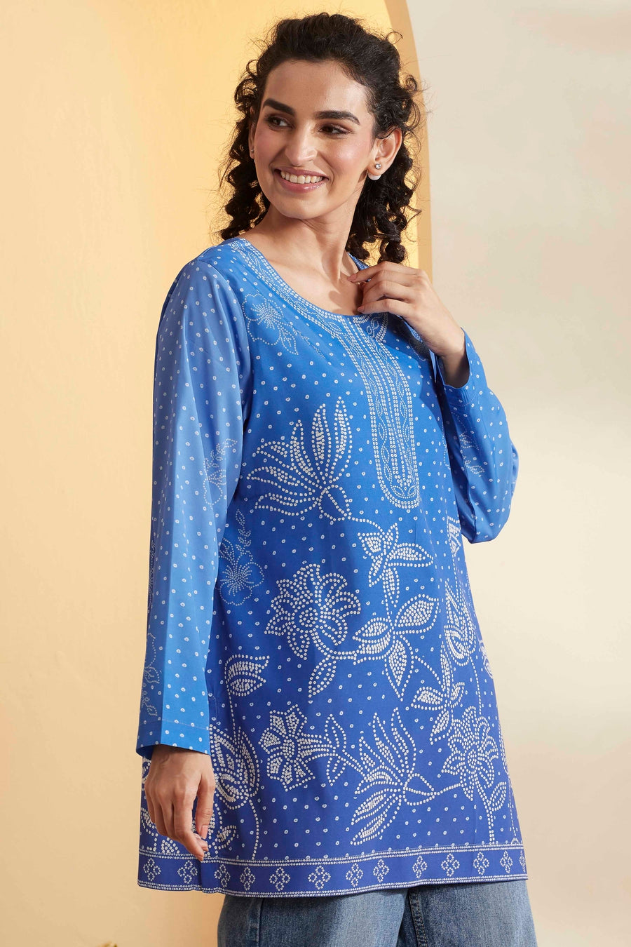 Blue Printed Straight Kurti K60