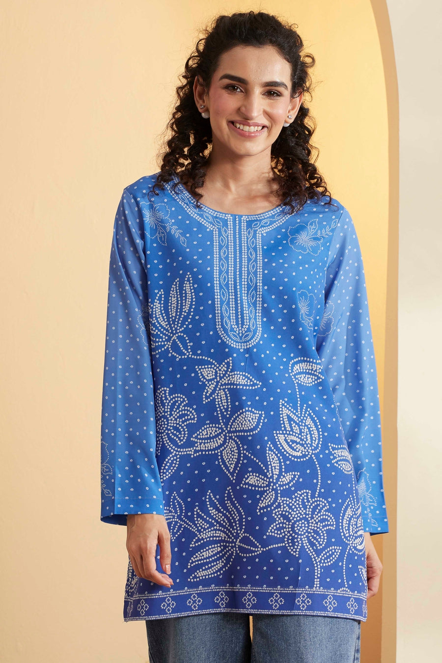 Blue Printed Straight Kurti K60