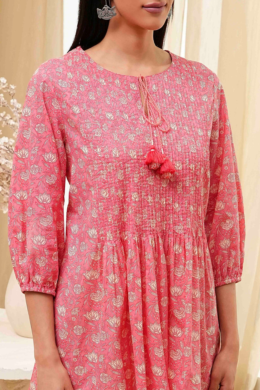 Coral Cotton Pleated Short Kurta K60