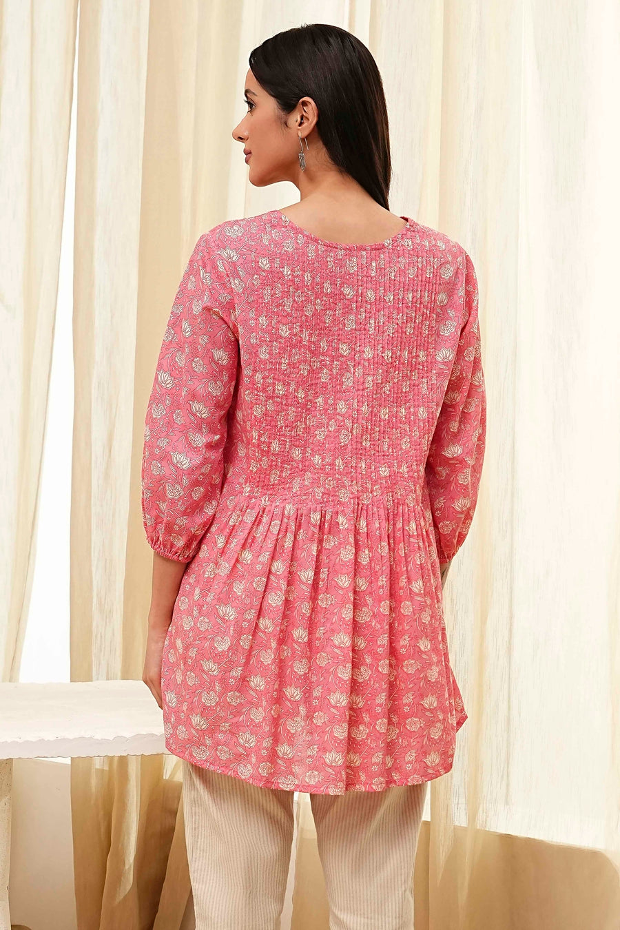 Coral Cotton Pleated Short Kurta K60