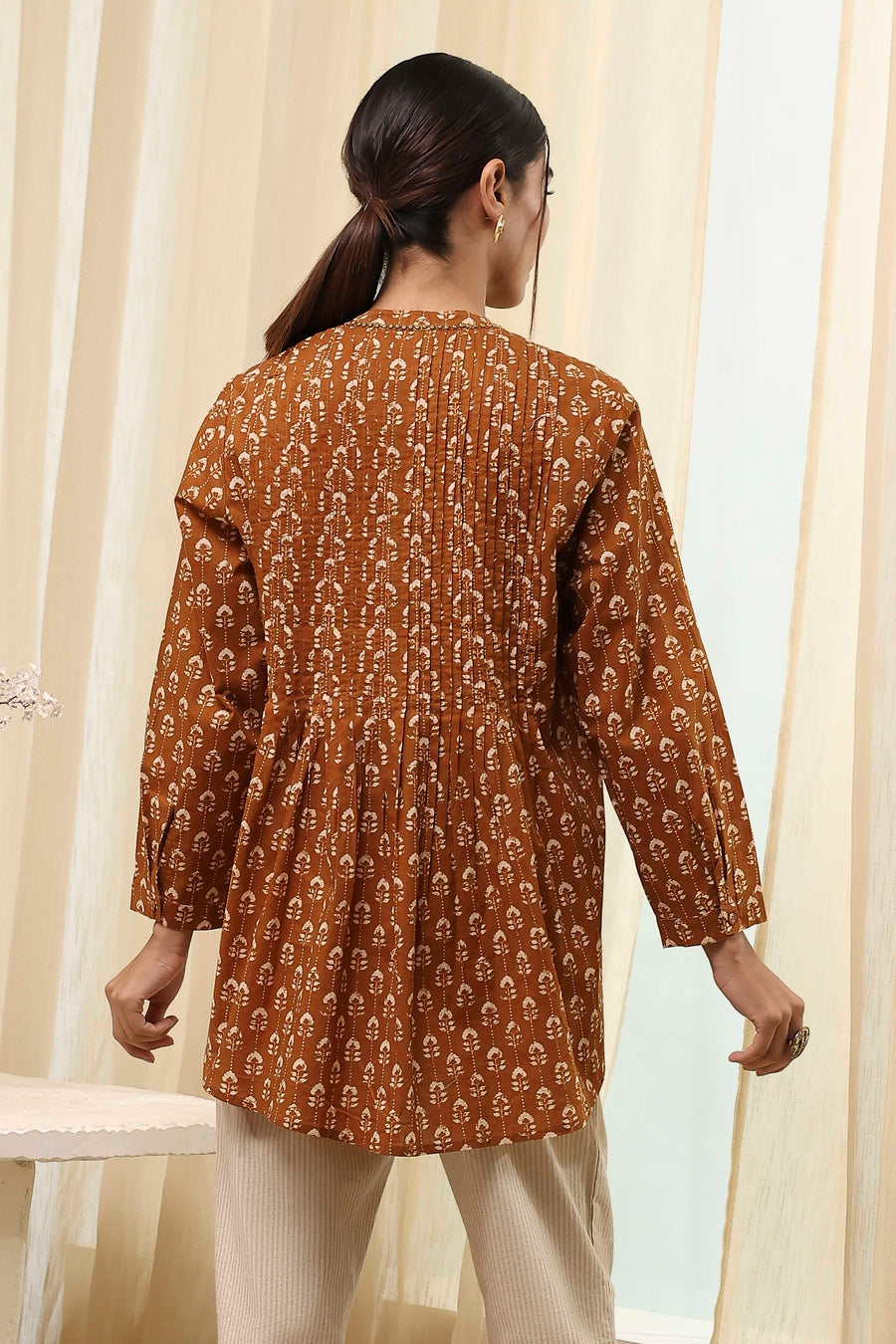Mustard Brown Cotton Printed Shirt K60