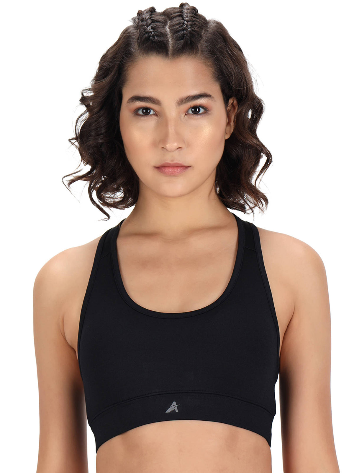 Women Black Solid Non-Wired Lightly Padded Workout Bra | sb09 - view 1