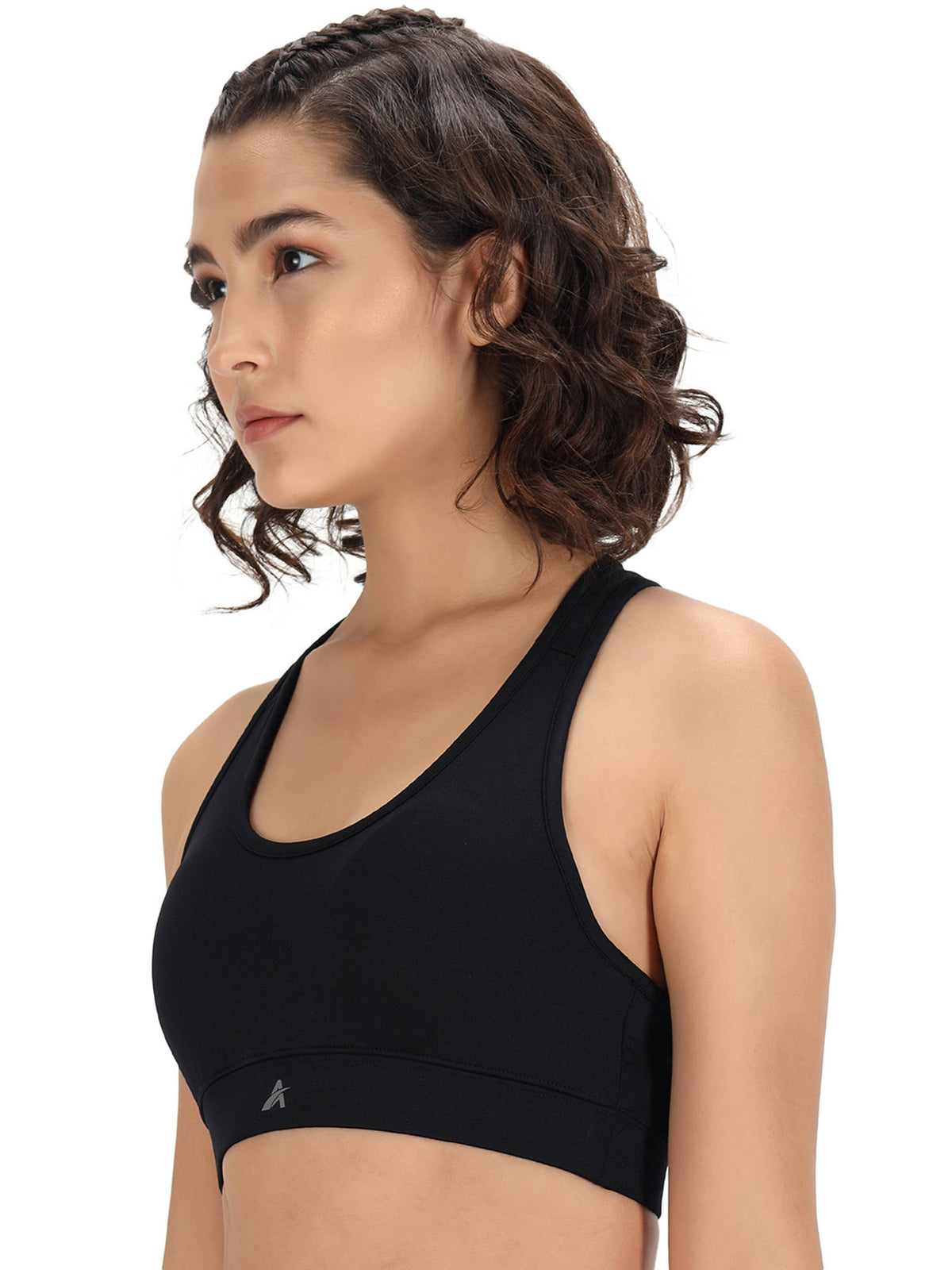 Women Black Solid Non-Wired Lightly Padded Workout Bra | sb09 - view 3