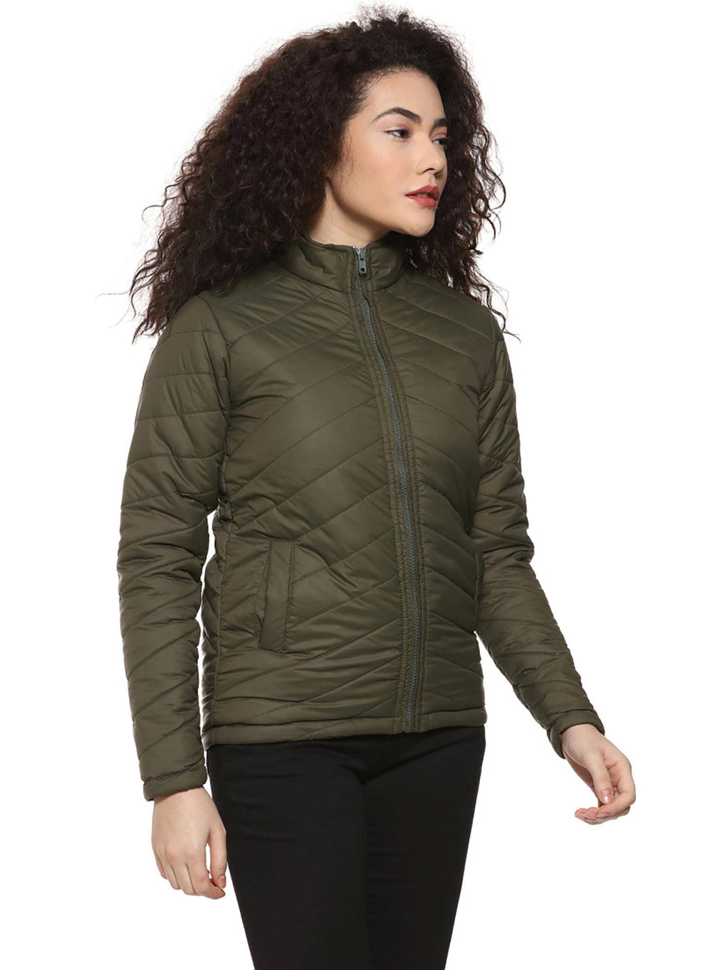 Olive Solid Puffer Jacket | JC78 - view 3